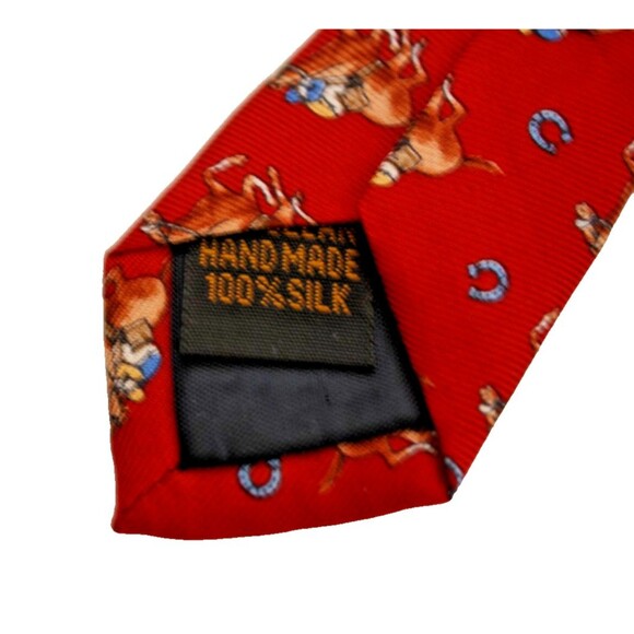 Vtg. Allyn "Fast Finisher" Neck Tie Red Equestrian Horse & Rider - Picture 7 of 7